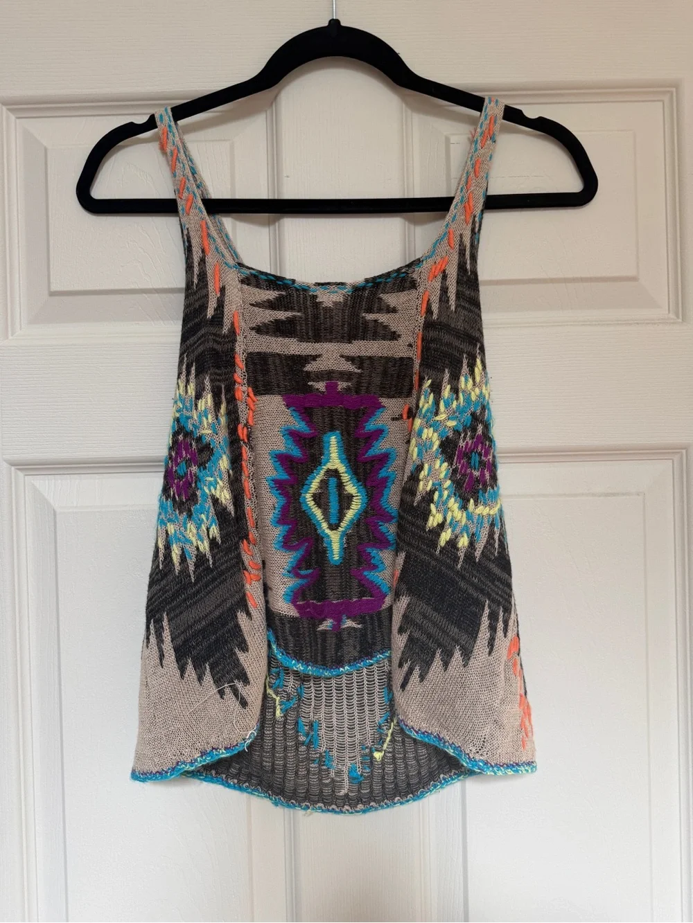 Free People Aztec-Pattern Knit Tank - Turquoise, Purple, Yellow, Orange, Gray